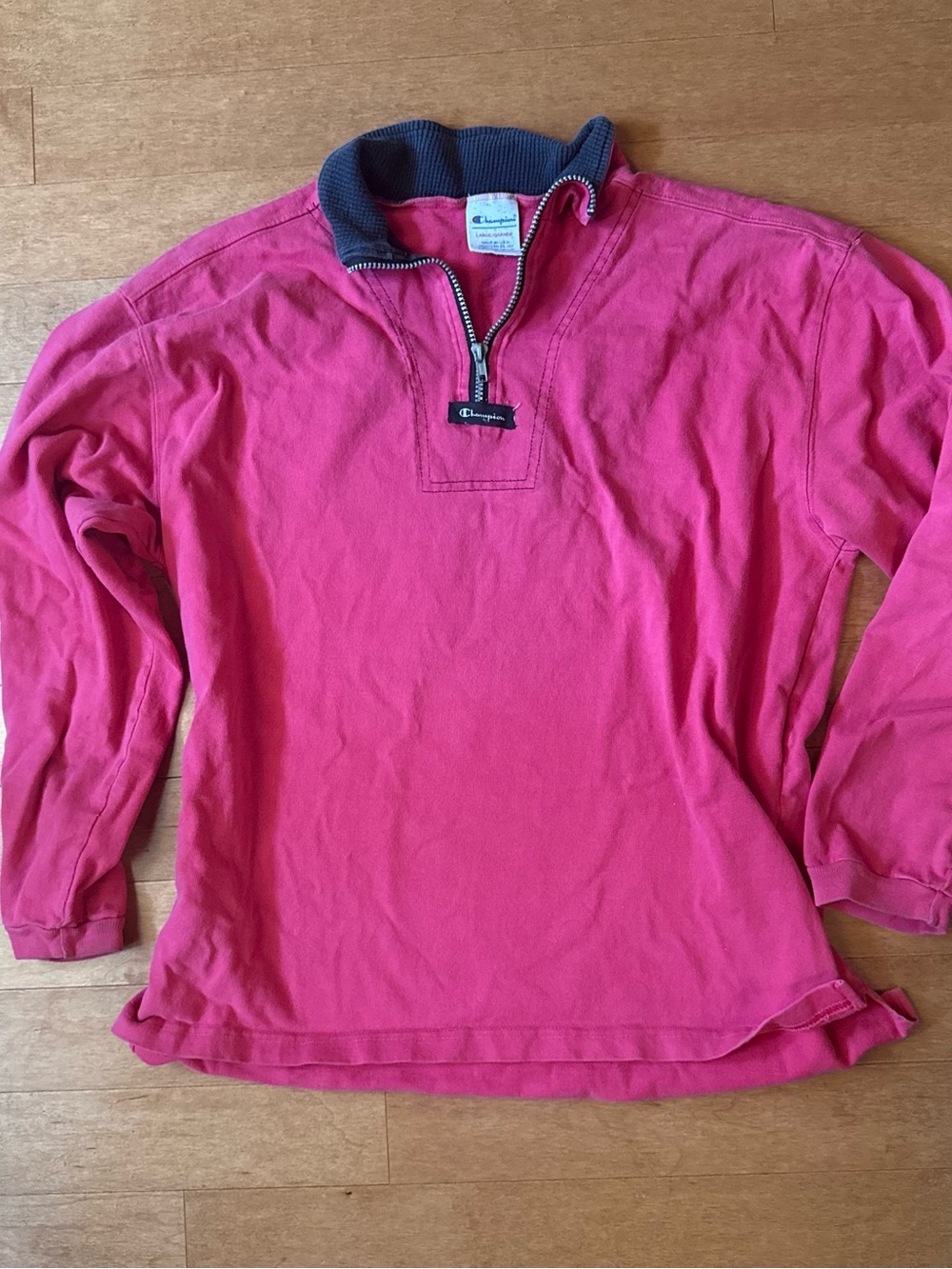Vintage Champion USA Made Quarter Zip Sweatshirt Large Pink 100% Cotton